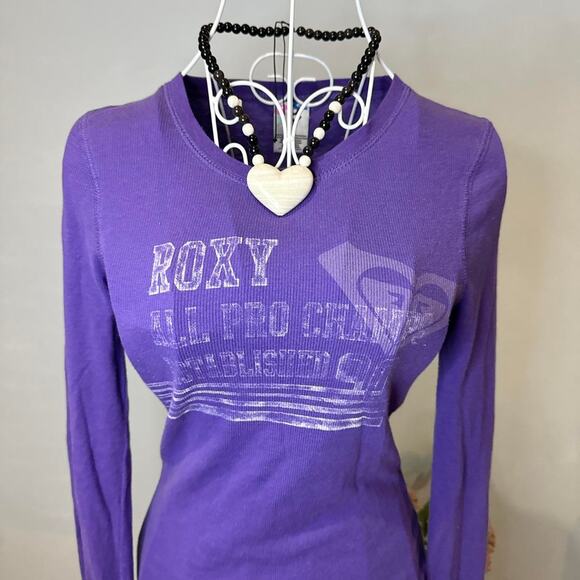 Cute vintage y2k Roxy Purple tight Henley long sleeve top - Picture 3 of 7
